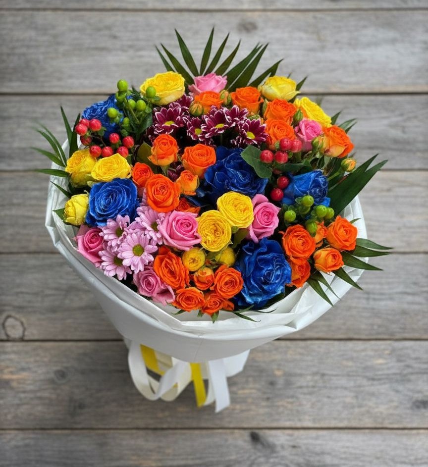 Букет цветов из: Розы и Хризантемы в Троицкой Краснодарского края