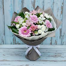 Букет цветов из:  Герберы, Альстромерии и Хризантемы в Троицкой Краснодарского края