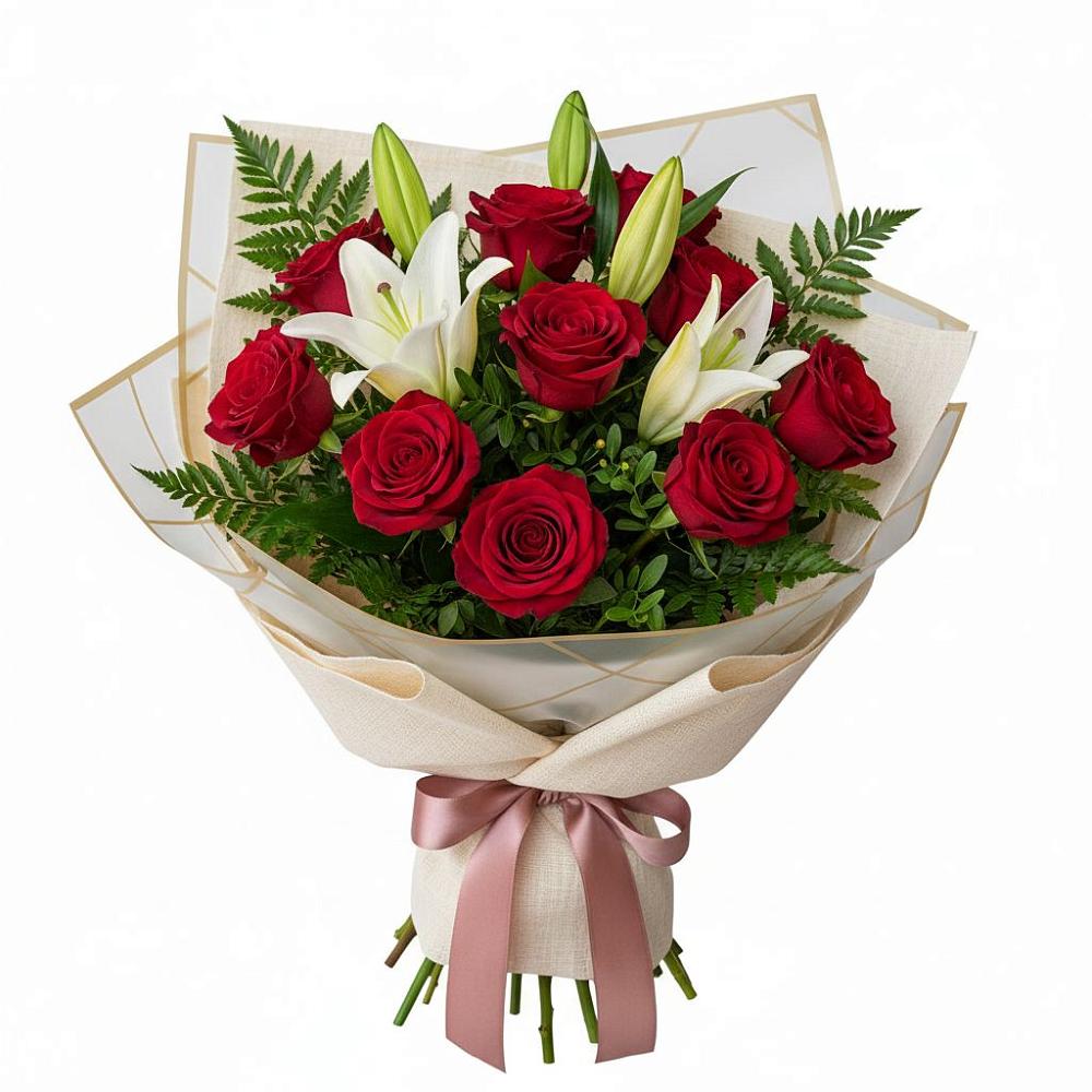 Букет цветов из: Лилии и Розы в Троицкой Краснодарского края