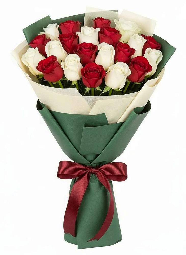 Букет Микс из красных и белых роз в Троицкой Краснодарского края