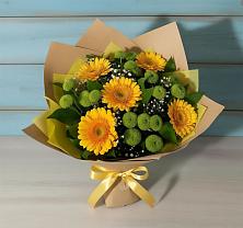 Букет цветов из:  Герберы и Хризантемы в Троицкой Краснодарского края