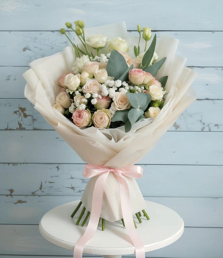 Букет цветов из: Розы и Лизиантусы в Троицкой Краснодарского края