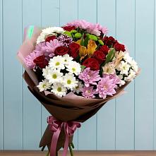 Букет цветов из:  Розы, Хризантемы и Альстромерии в Троицкой Краснодарского края
