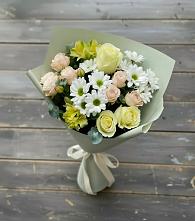 Букет цветов из:  Альстромерии, Розы и Хризантемы в Троицкой Краснодарского края