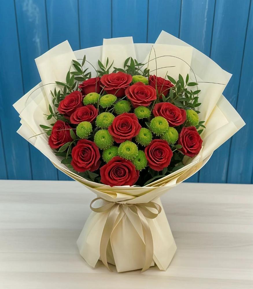 Букет цветов из: Розы и Хризантемы в Троицкой Краснодарского края