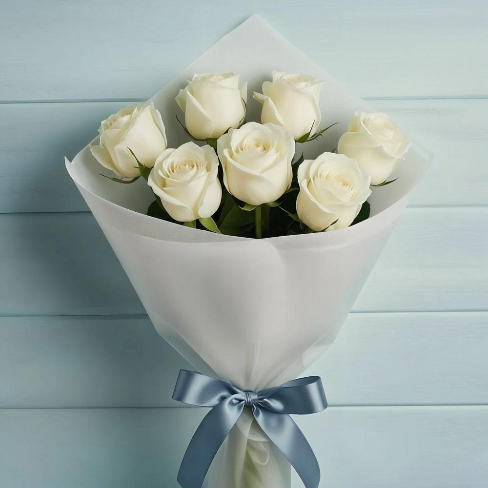 Букет 7 Белых роз Эдлесс Лав в Троицкой Краснодарского края