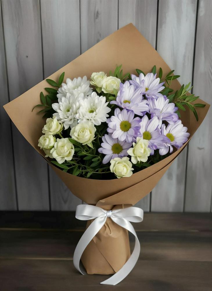 Букет цветов из: Хризантемы и Розы в Троицкой Краснодарского края